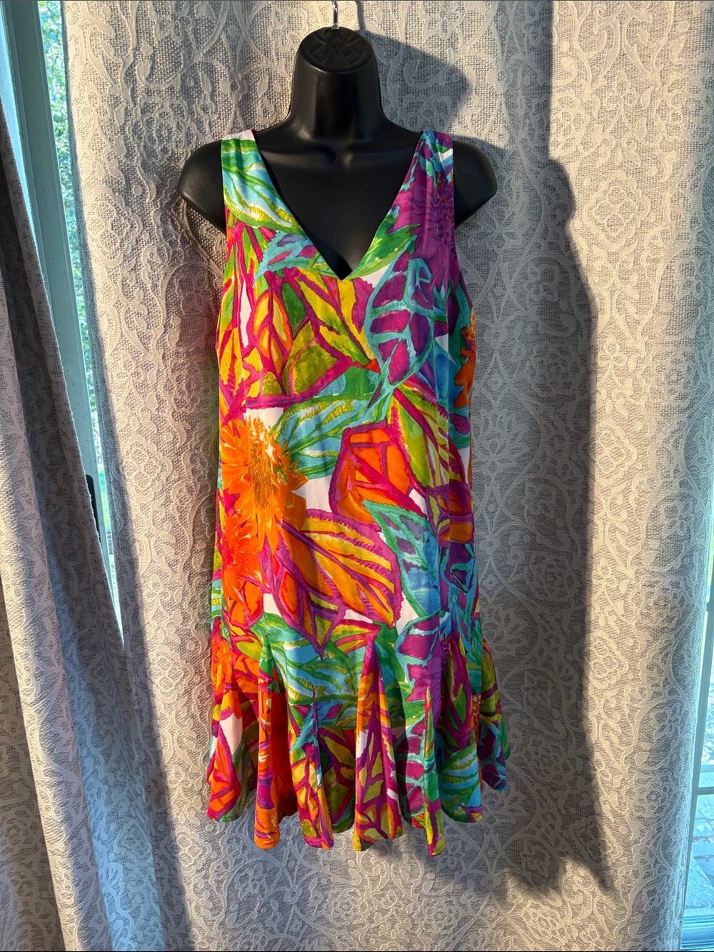 Ralph Lauren 10p Vibrant Floral Sleeveless Dress - Multicolor lined with pockets